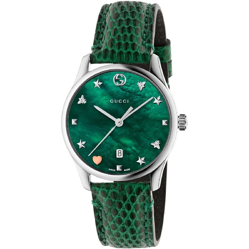 Spinel dial watches-Gucci Women's YA1264042 G-Timeless Green Leather Watch