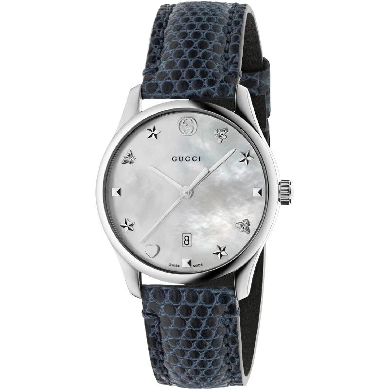 Pure round watches-Gucci Women's YA1264049 G-Timeless Blue Leather Watch