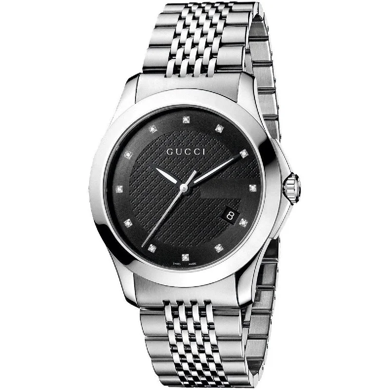 Flex strap watches-Gucci Women's YA126405 G-Timeless Diamond Stainless Steel Watch