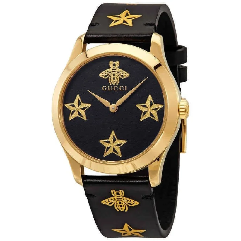 Gloss black watches-Gucci Women's YA1264055 G-Timeless Star and Bee Motif Stainless Steel Watch