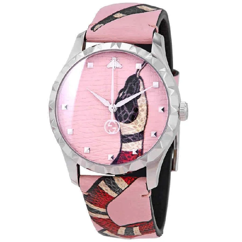 Thick chrono watches-Gucci Women's YA1264083 Le Marche Des Merveilles Pink Leather Watch