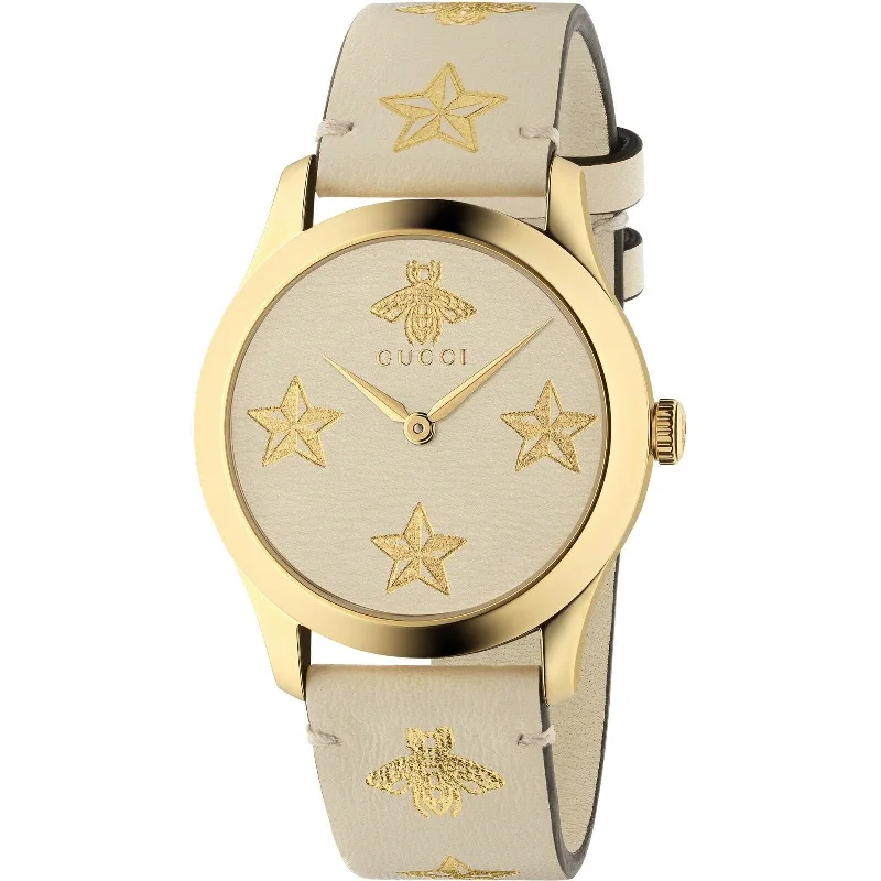 Fused metal watches-Gucci Women's YA1264096 G-Timeless Two-Tone Leather Watch