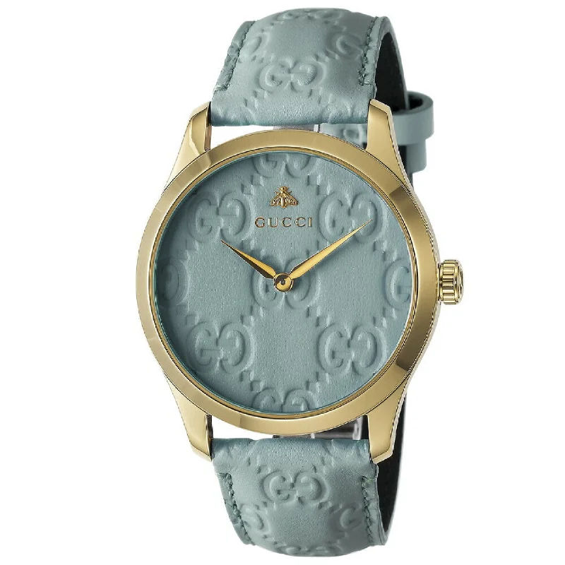 Thin canvas watches-Gucci Women's YA1264097 G-Timeless Blue Leather Watch