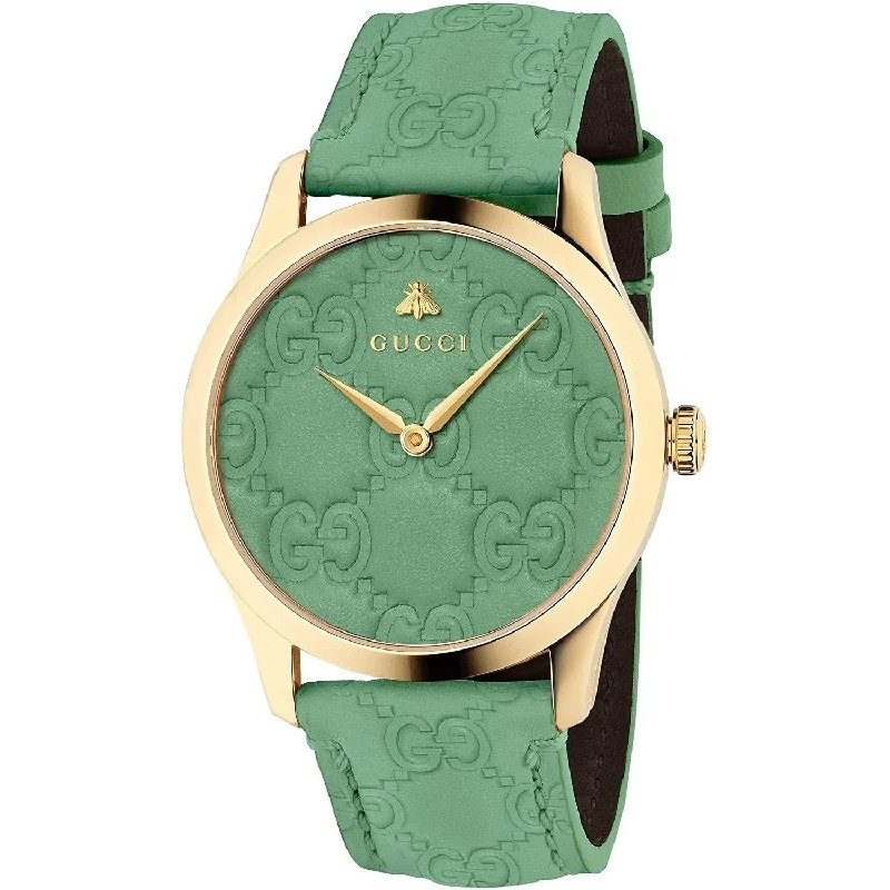 Digital bold watches-Gucci Women's YA1264099 G-Timeless Green Leather Watch