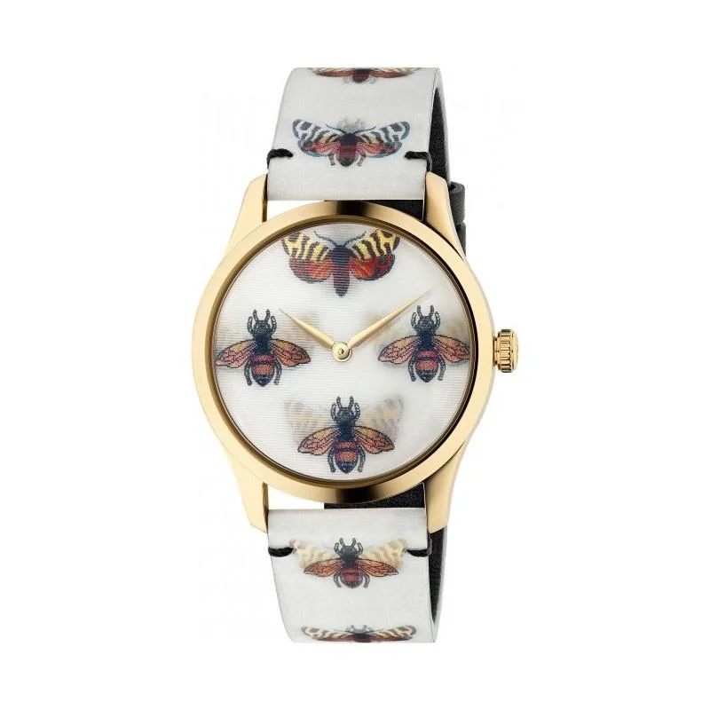 Pearl rim watches-Gucci Women's YA1264109 G-Timeless Hologram Multicolored Leather Watch