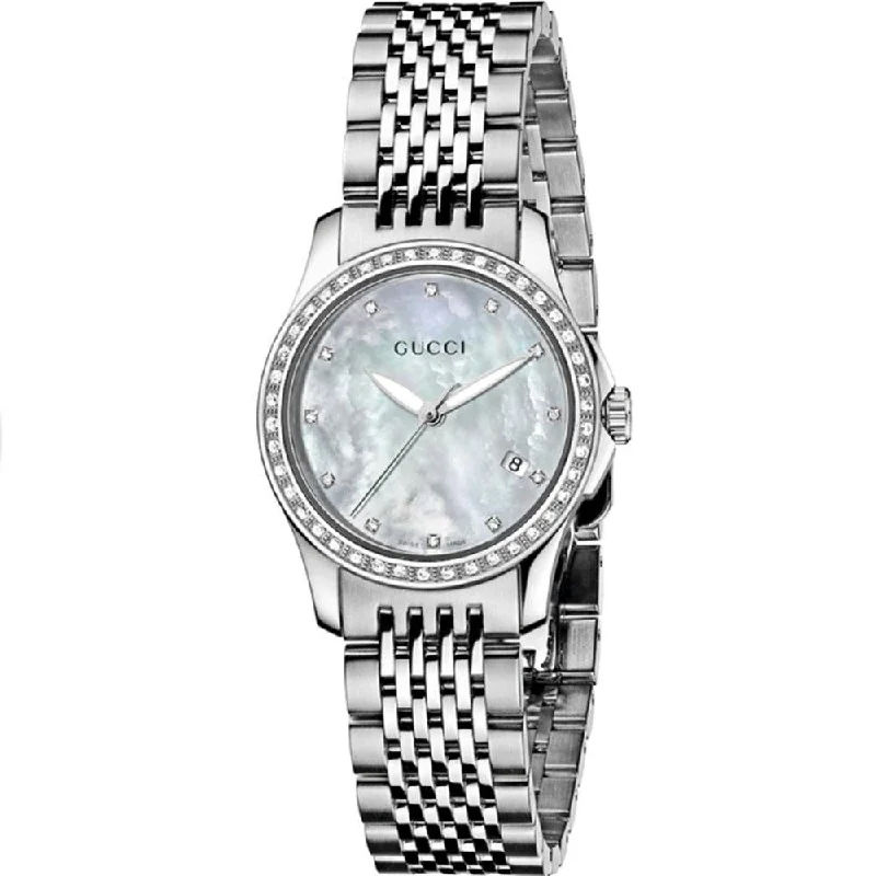 Fine metal watches-Gucci Women's YA126508 G-Timeless Diamond Stainless Steel Watch