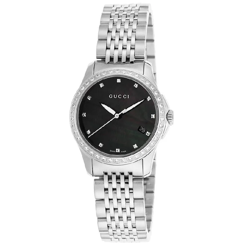 Stone rim watches-Gucci Women's YA126509 G-Timless Diamond Stainless Steel Watch