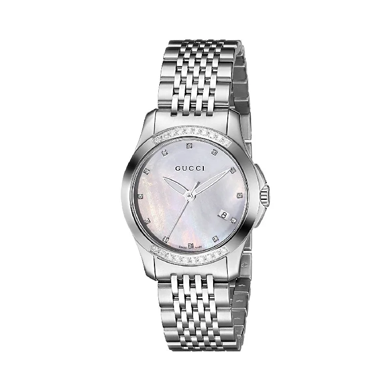 Fine leather watches-Gucci Women's YA126510 G-Timeless Diamond Stainless Steel Watch