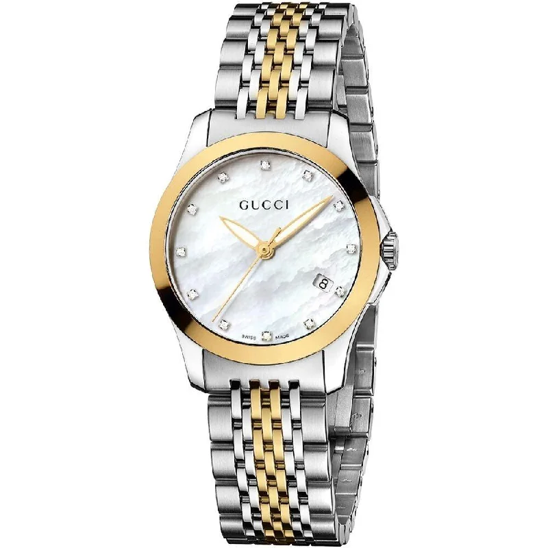 Pure band watches-Gucci Women's YA126513 G- Timeless Diamond Two-Tone Stainless Steel Watch