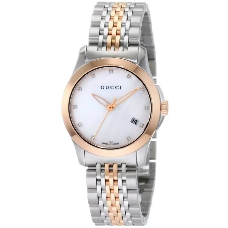 Steel link watches-Gucci Women's YA126514 G-Timeless Diamond Two-Tone Stainless Steel Watch