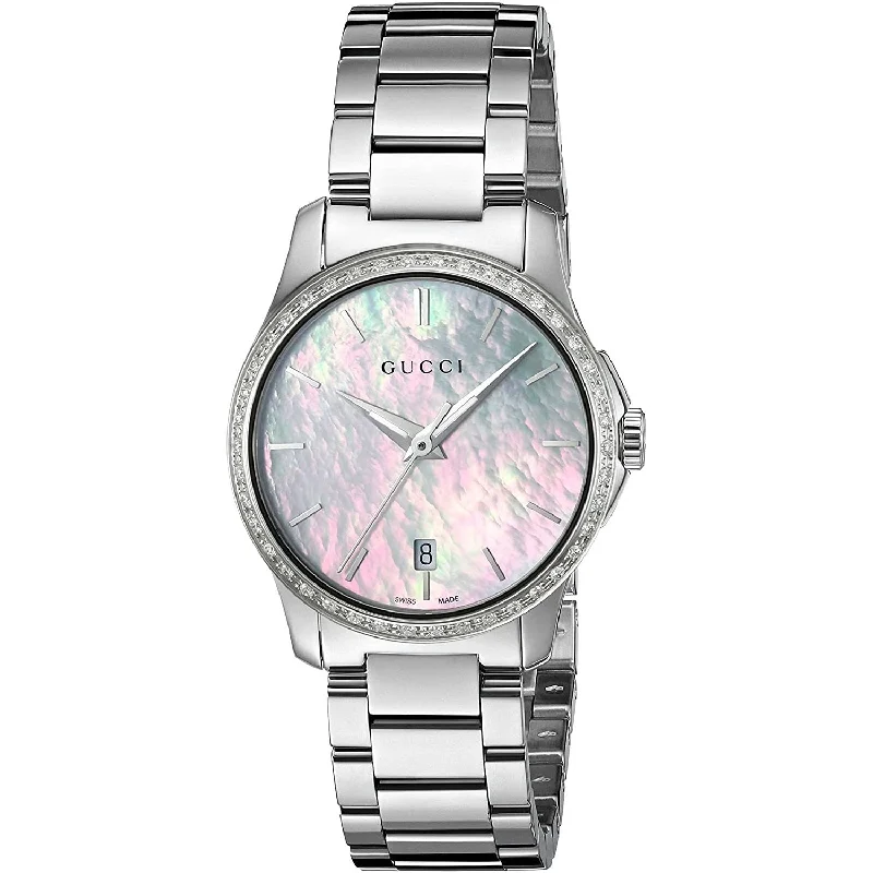 Elite sleek watches-Gucci Women's YA126543 G-Timeless Diamond Stainless Steel Watch