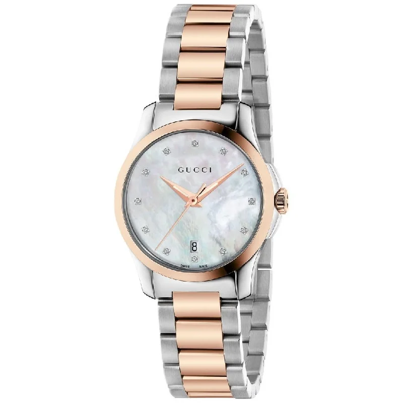 Oval rim watches-Gucci Women's YA126544 G-Timeless Diamond Two-Tone Stainless Steel Watch