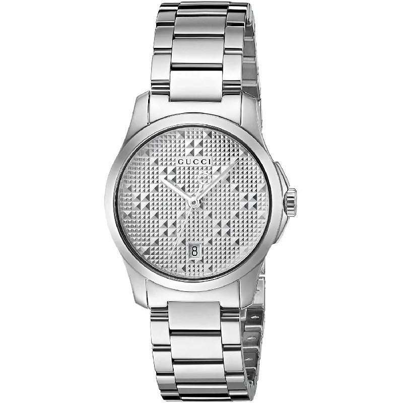 Carved dial watches-Gucci Women's YA126551 G-Timeless Diamond Stainless Steel Watch