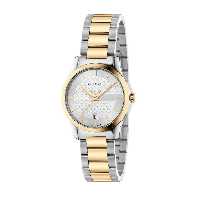 Bright bezel watches-Gucci Women's YA126563 G-Timeless Two-Tone Stainless Steel Watch