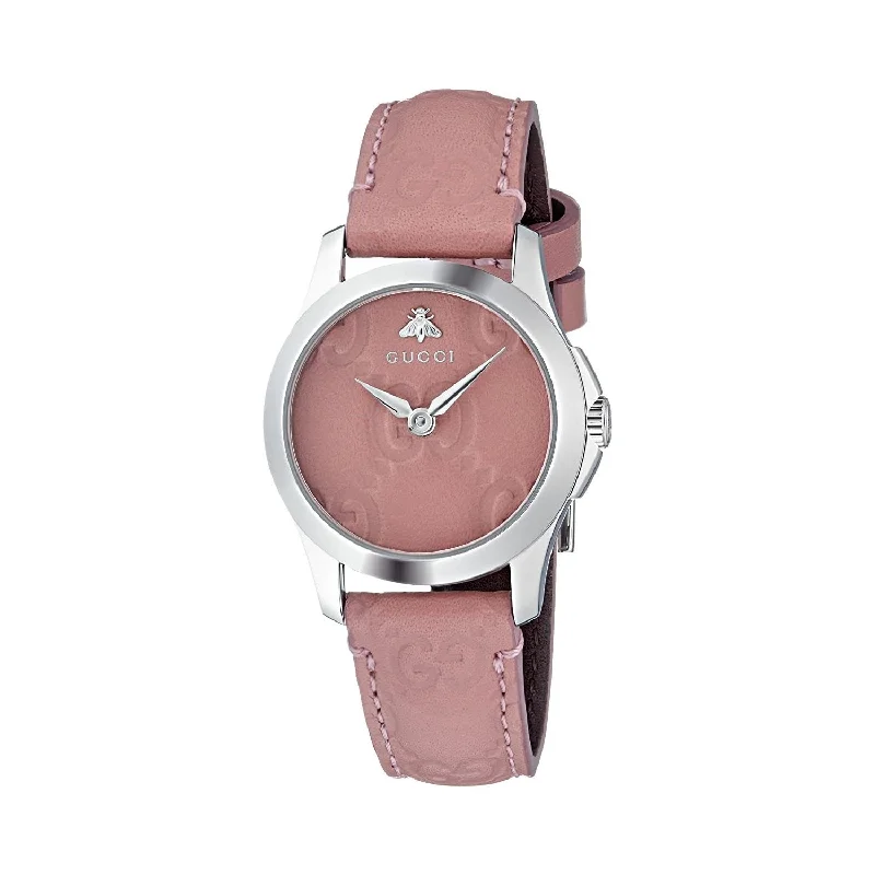 Two-tone strap watches-Gucci Women's YA126578 G-Timeless Pink Leather Watch