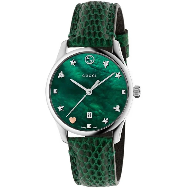 Pure quartz watches-Gucci Women's YA126585 G-Timeless Green Leather Watch