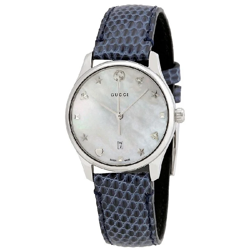 Pure gold watches-Gucci Women's YA126588 G-Timeless Blue Leather Watch