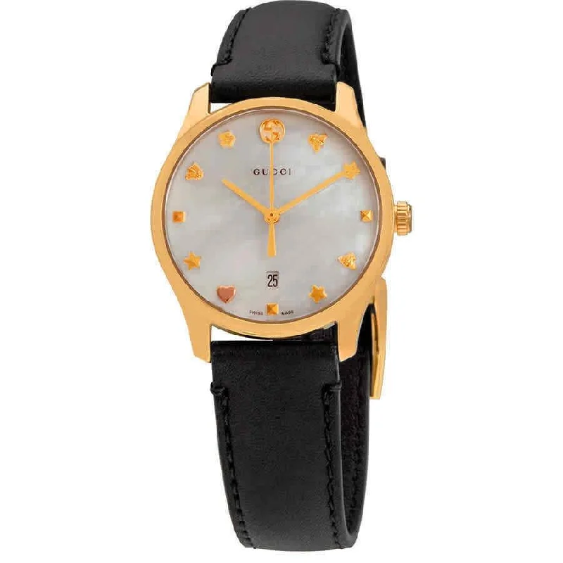 Retro face watches-Gucci Women's YA126589 G-Timeless Black Leather Watch