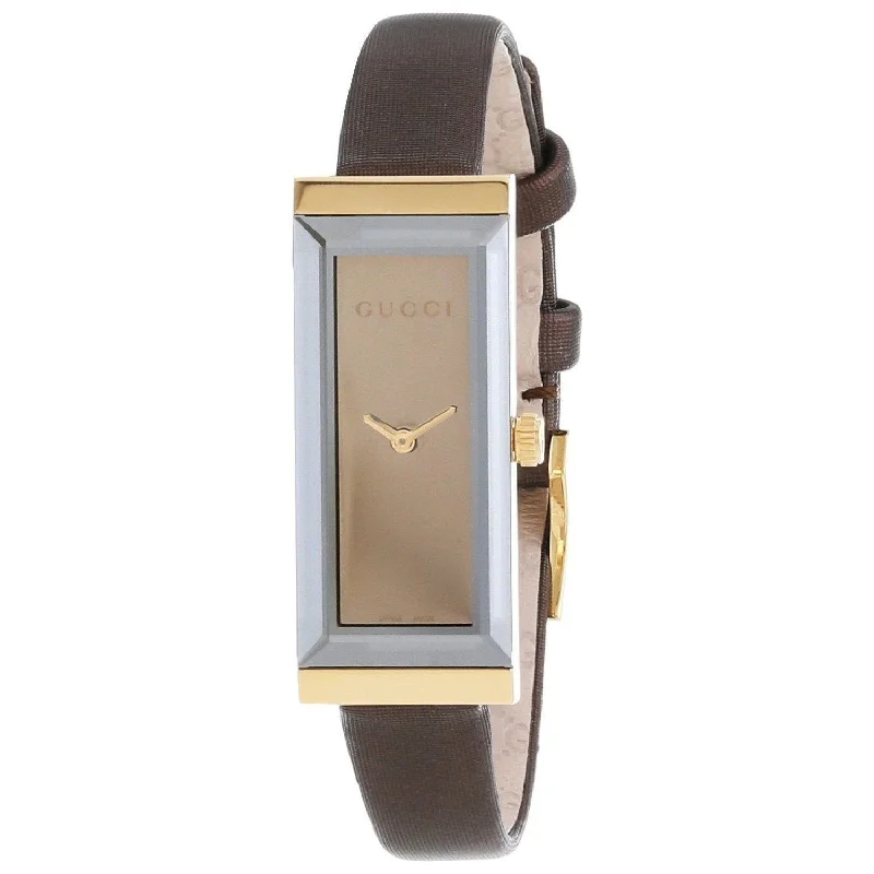 Pure leather watches-Gucci Women's YA127507 G-Frame Brown Satin Watch