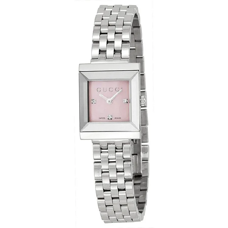 Bright face watches-Gucci Women's YA128401 G-Frame Diamond Stainless Steel Watch