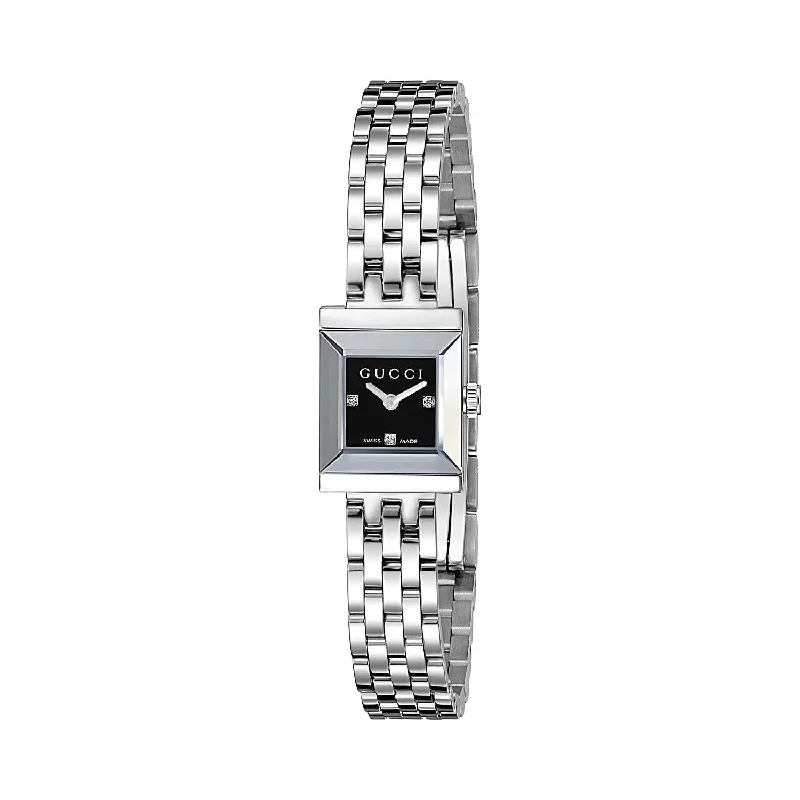 Crystal rim watches-Gucci Women's YA128507 G-Frame Diamond Stainless Steel Watch