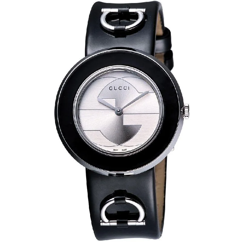 Mesh link watches-Gucci Women's YA129401 U-Play Black Leather Watch