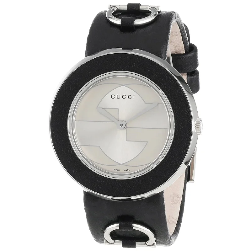 Fine slim watches-Gucci Women's YA129409 U-Play Black Leather Watch