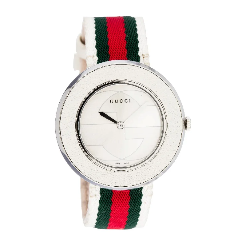 Quartz band watches-Gucci Women's YA129411 U-Play Red green and white Nylon Watch