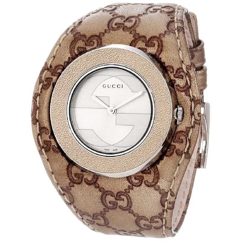 Old leather watches-Gucci Women's YA129425 U-Play Gold-Tone Leather Watch