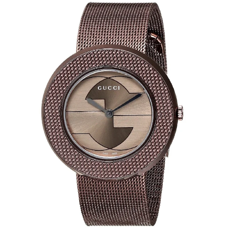 Wide strap watches-Gucci Women's YA129445 U-Play Brown Stainless Steel Watch