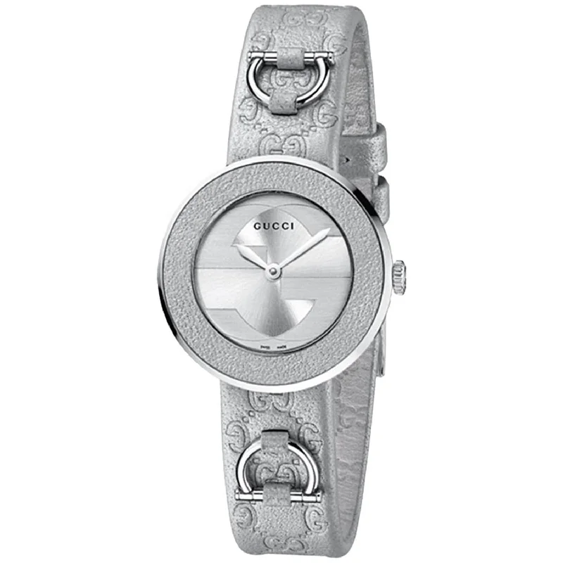 Sporty bold watches-Gucci Women's YA129507 U-Play White Leather Watch