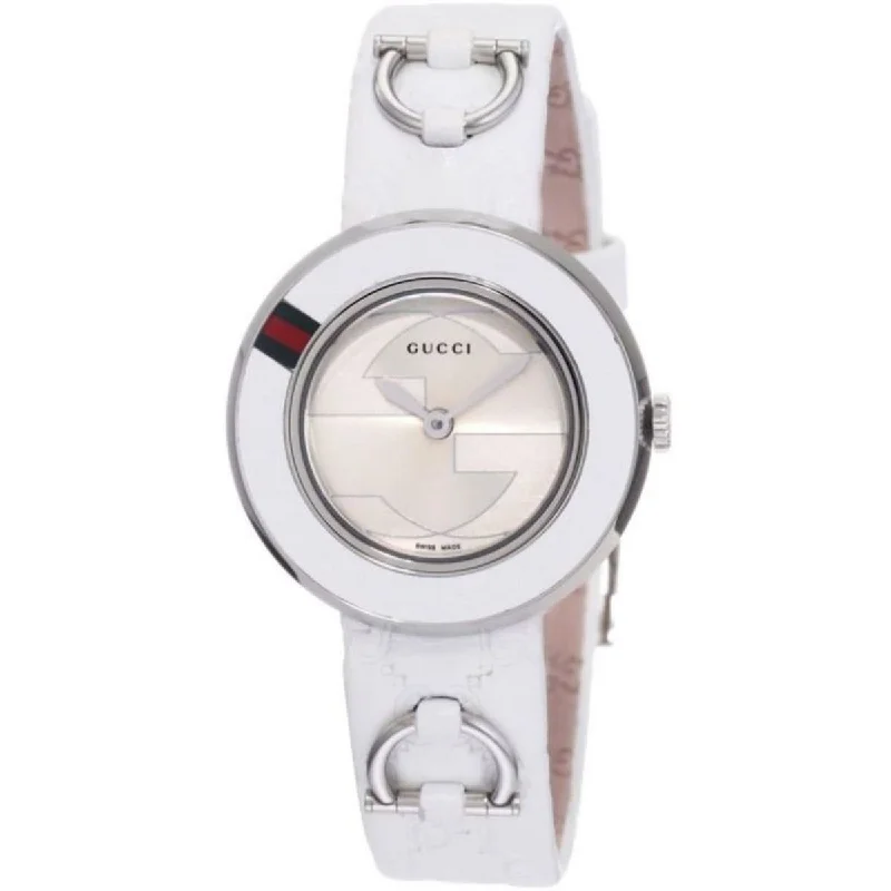 Shiny gold watches-Gucci Women's YA129509 U-play White Leather Watch