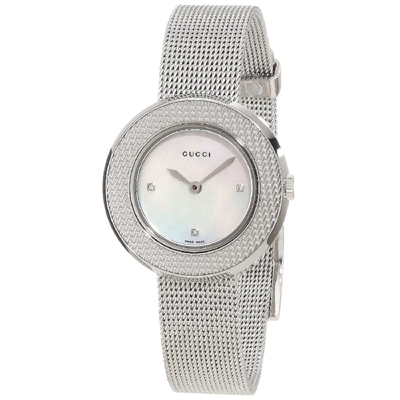 Pure silver watches-Gucci Women's YA129517 U-Play Diamond Stainless Steel Watch