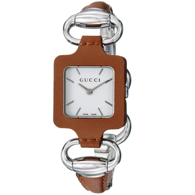 Old leather watches-Gucci Women's YA130401 1921 Brown Stainless steel and Leather Watch