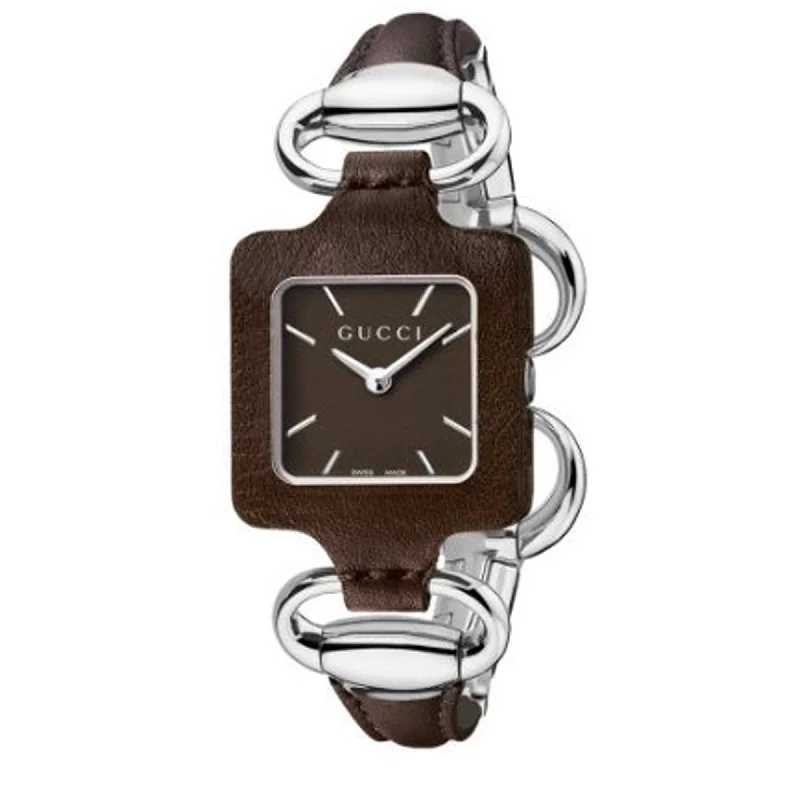 Topaz bezel watches-Gucci Women's YA130403 1921 Brown Stainless steel and Leather Watch