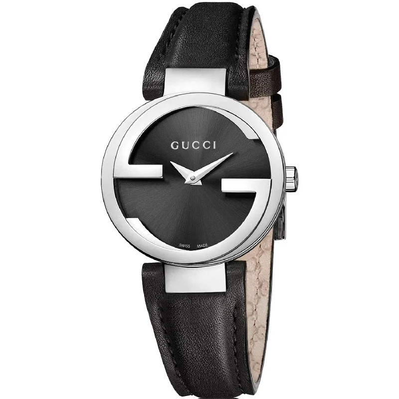 Eco band watches-Gucci Women's YA133501 Interlocking-G Black Stainless Steel Watch