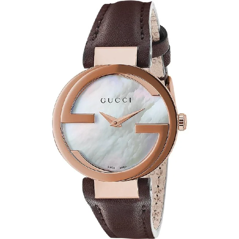 Old style watches-Gucci Women's YA133516 Interlocking-G Brown Leather Watch