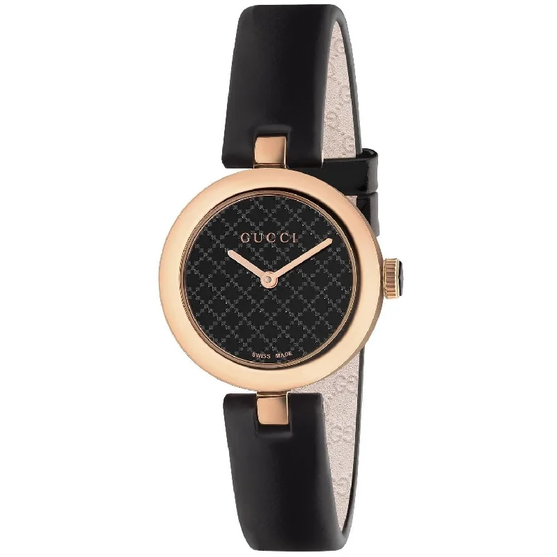 Old round watches-Gucci Women's YA141501 Diamatissima Black Leather Watch