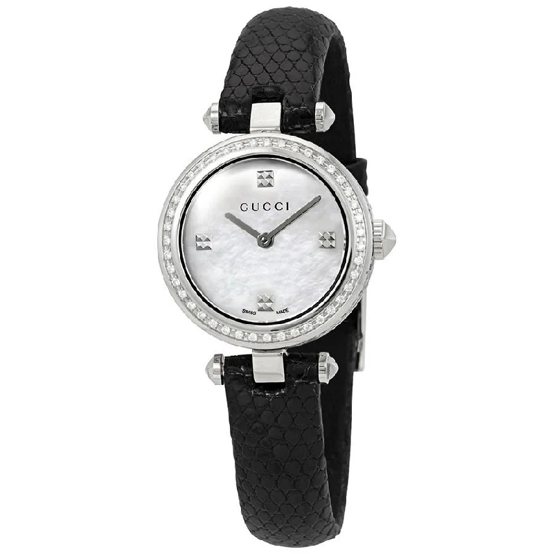 Daily bold watches-Gucci Women's YA141507 Diamantissima Black Leather Watch