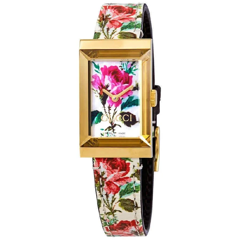 Steel link watches-Gucci Women's YA147406 G-Frame Multicolored Leather Watch