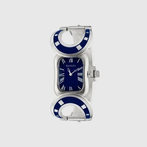 Old analog watches-Gucci Women's YA162501 Horsebit Blue Stainless Steel Watch