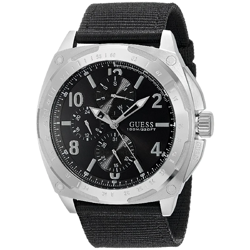 Daily bold watches-Guess Men's U0680G1 Black Nylon Multi-Function Black Canvas Watch