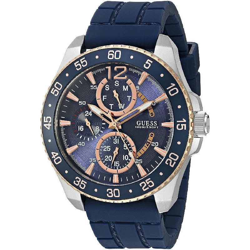 Thick face watches-Guess Men's U0798G2 Multi-Function Blue Silicone Watch