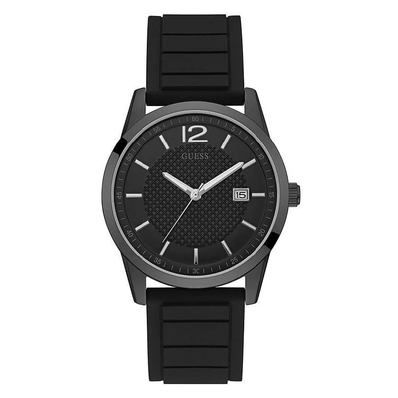 Topaz bezel watches-Guess Men's U0991G3 Casual Black Silicone Watch