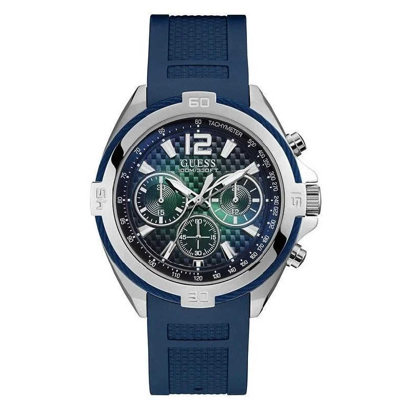 Pure round watches-Guess Men's U1168G1 Casual Chronograph Blue Silicone Watch