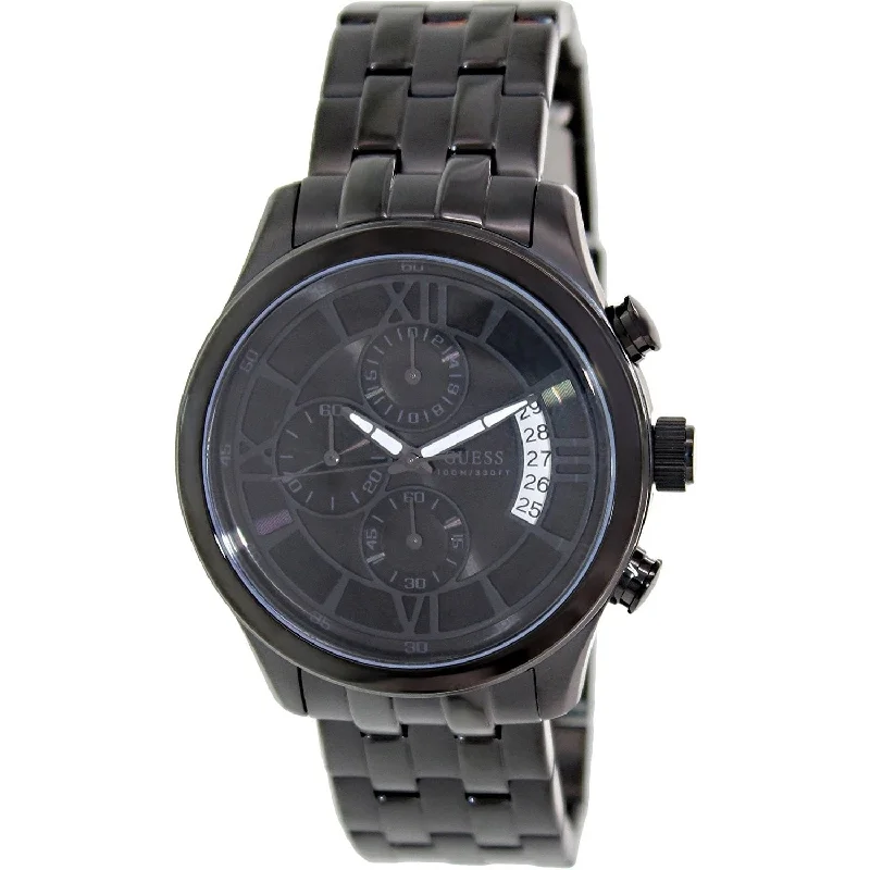 Gloss black watches-Guess Men's U17526G1 Chronograph Black Stainless Steel Watch