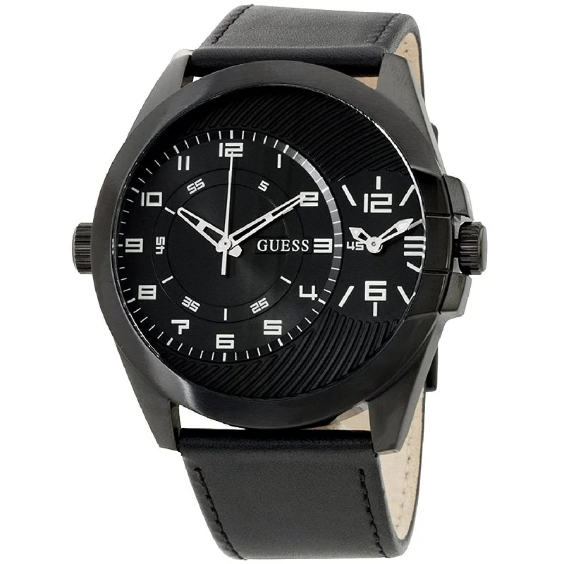 Thick chrono watches-Guess Men's W0505G5 Classic Dual Time Black Leather Watch