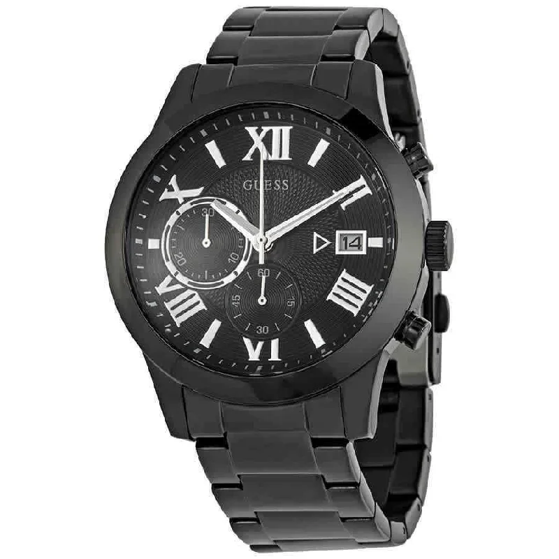 Pearl rim watches-Guess Men's W0668G5 Atlas Chronograph Black Stainless Steel Watch