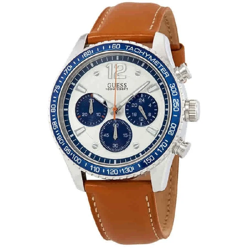 Bold strap watches-Guess Men's W0970G1 Fleet Chronograph Brown Leather Watch