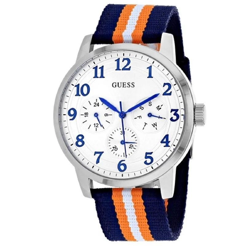 Satin gold watches-Guess Men's W0975G2 Brooklyn Multi-Function Blue and Orange Nylon Watch